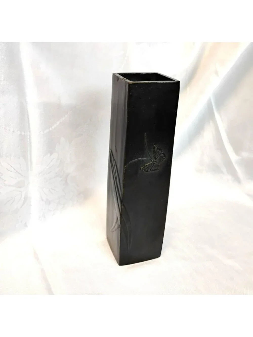 Vintage Japanese Ikebana Vase - MCM Faux Bronze Cast Metal Bamboo Pillar 9